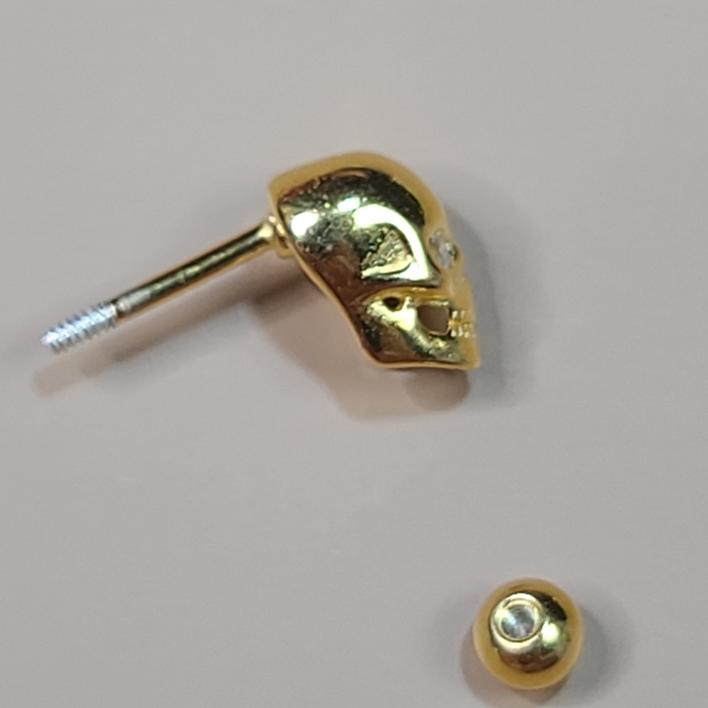 💀 925 Sterling Silver Skull Yellow Gold Plated CZ - Picture 10 of 15